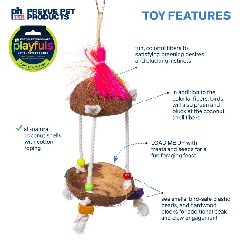 PH Prevue Hendryx Prevue Pet Products Forage & Engage Tropical Teasers Tiki Hut Bird Toy 62188 - Image 3